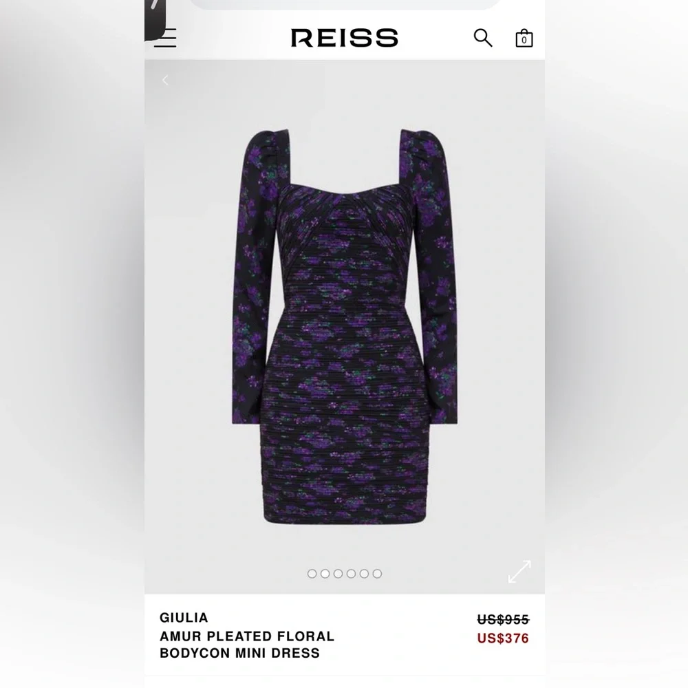 AMUR by Reiss Giulia Mini Dress - Size 4 Elegant Black and Purple Floral Dress - Picture 2 of 14